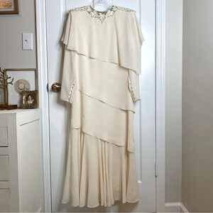 Vintage Bridal Ursula of Switzerland Tiered Cream Embellished Sequined S…